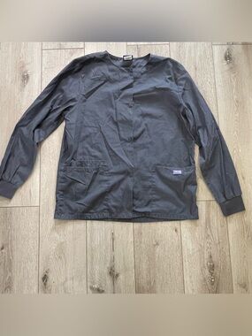 Cherokee Workwear Grey Snap Front Scrub Jacket - Women's Small